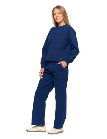 Bluzy damskie - Damska bluza dresowa ocieplana bez kaptura GRANATOWY - produkt 12