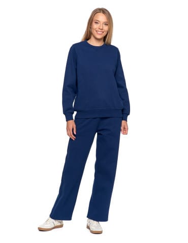 Bluzy damskie - Damska bluza dresowa ocieplana bez kaptura GRANATOWY - produkt 14