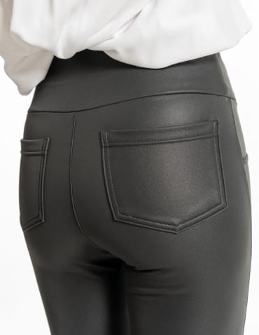Legginsy damskie - Damskie legginsy z wysokim stanem w stylu skórzanym CZARNY - produkt 5