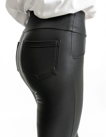Legginsy damskie - Damskie legginsy z wysokim stanem w stylu skórzanym CZARNY - produkt 6