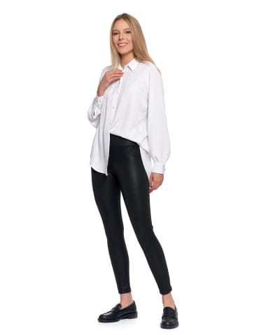 Legginsy damskie - Damskie legginsy z wysokim stanem w stylu skórzanym CZARNY - produkt 9