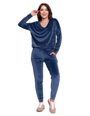 Bluzy damskie - Bluza damska welurowa klasyczna z dekoltem V GRANATOWY - produkt 11