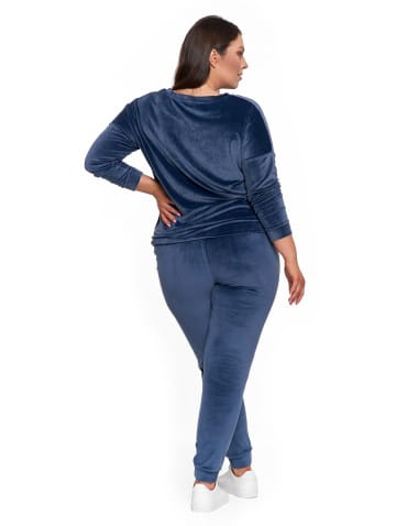 Bluzy damskie - Bluza damska welurowa klasyczna z dekoltem V GRANATOWY - produkt 20