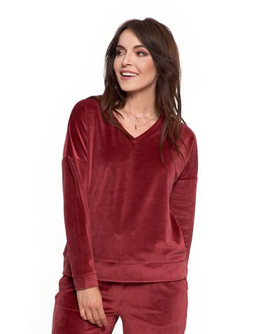 Bluzy damskie - Bluza damska welurowa klasyczna z dekoltem V BORDOWY - produkt 6