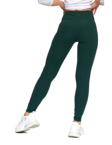 Legginsy damskie - Damskie legginsy z wysokim stanem i prążkowaną strukturą ZIELONY - produkt 9