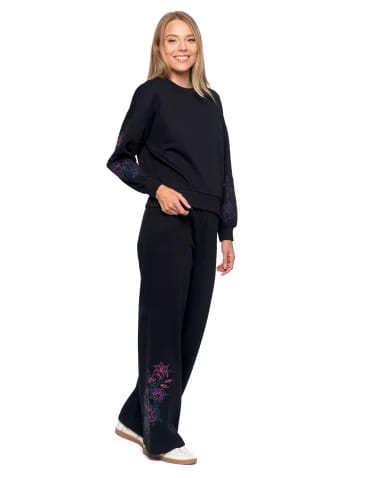 Bluza dresowa damska ocieplana luźna z haftowanymi rękawami