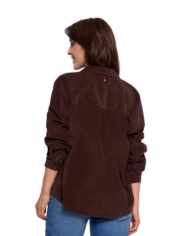 Bluzki i koszule - Koszula damska sztruksowa luźna bawełniana z kieszeniami BRĄZOWY - produkt 23