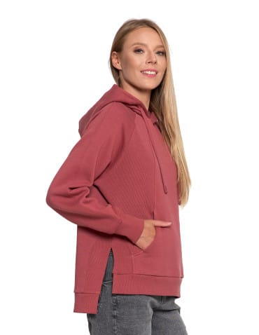 Bluzy damskie - Bluza damska dresowa bawełniana luźna ocieplana RÓŻOWY - produkt 4