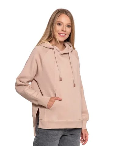 Bluzy damskie - Bluza damska dresowa bawełniana luźna ocieplana BEŻOWY - produkt 1