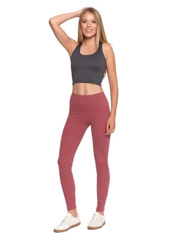 Legginsy damskie prążkowane z wysokim stanem - RÓŻOWY