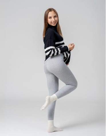 Legginsy damskie - Klasyczne legginsy ocieplane damskie JASNY SZARY - produkt 6