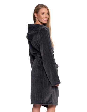Piżamy damskie - Ciepły szlafrok unisex z kapturem GRAFIT - produkt 3