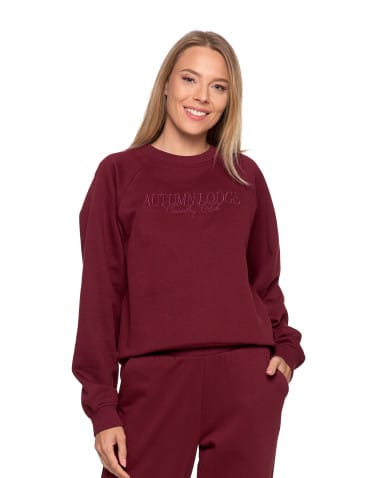 Bluzy damskie - Bluza damska dresowa z haftem ocieplana BORDOWY - produkt 7