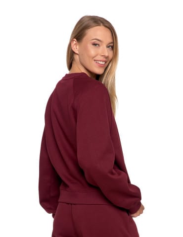 Bluzy damskie - Bluza damska dresowa z haftem ocieplana BORDOWY - produkt 2