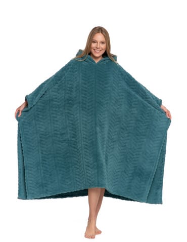 Kocobluzy - Kocobluza damska z kapturem poncho ZIELONY - produkt 5