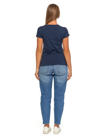 Koszulki i T-shirty - T-shirt damski bawełniany z kr&oacute;tkim rękawkiem jednokolorowy GRANATOWY - produkt 7