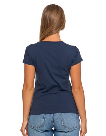 Koszulki i T-shirty - T-shirt damski bawełniany z kr&oacute;tkim rękawkiem jednokolorowy GRANATOWY - produkt 2
