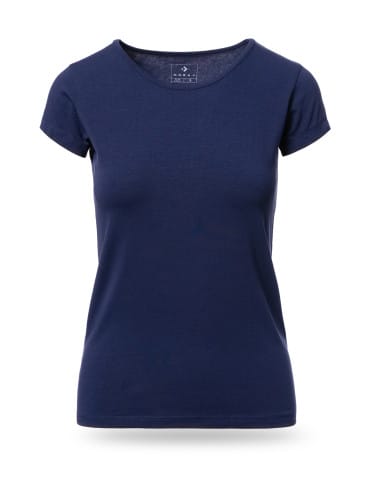 Koszulki i T-shirty - T-shirt damski bawełniany z kr&oacute;tkim rękawkiem jednokolorowy GRANATOWY - produkt 4
