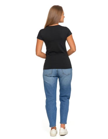 Koszulki i T-shirty - T-shirt damski bawełniany z krótkim rękawkiem jednokolorowy CZARNY - produkt 6