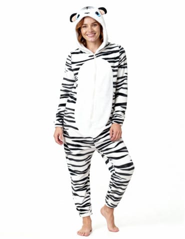 Kocobluzy - Onesie piżama jednoczęściowa unisex w zebrę CZARNY - produkt 2