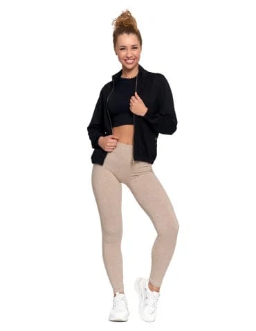 Legginsy damskie - Legginsy damskie ocieplane z wysokim stanem i szerokim pasem BEŻOWY - produkt 1