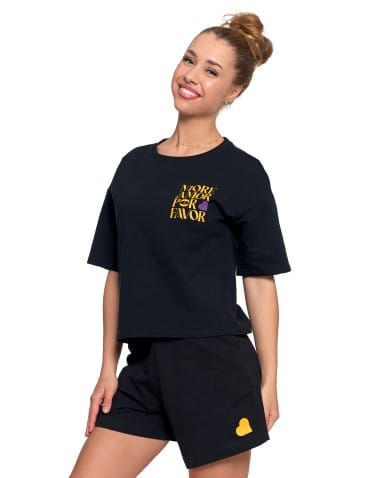Koszulki z krótkim rękawem - T-shirt damski o luźnym kroju z napisami SZARY - produkt 14