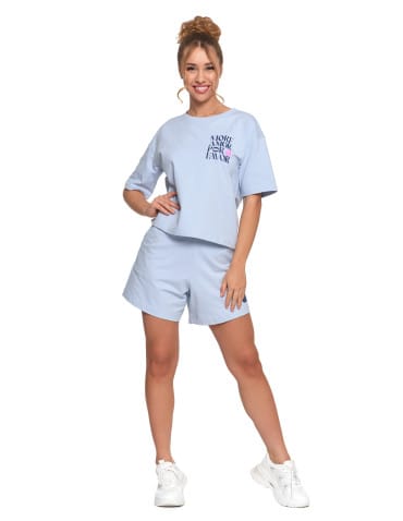 Koszulki z krótkim rękawem - T-shirt damski o luźnym kroju z napisami SZARY - produkt 30