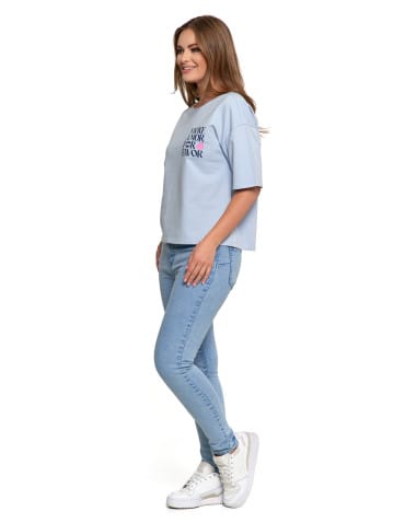 Koszulki z krótkim rękawem - T-shirt damski o luźnym kroju z napisami SZARY - produkt 35