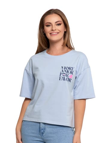 Koszulki z krótkim rękawem - T-shirt damski o luźnym kroju z napisami SZARY - produkt 36