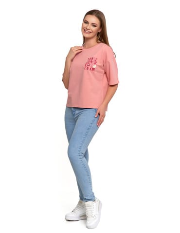 Koszulki z krótkim rękawem - T-shirt damski o luźnym kroju z napisami SZARY - produkt 47