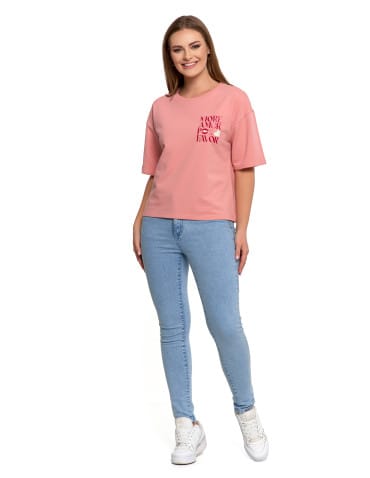 Koszulki z krótkim rękawem - T-shirt damski o luźnym kroju z napisami SZARY - produkt 48