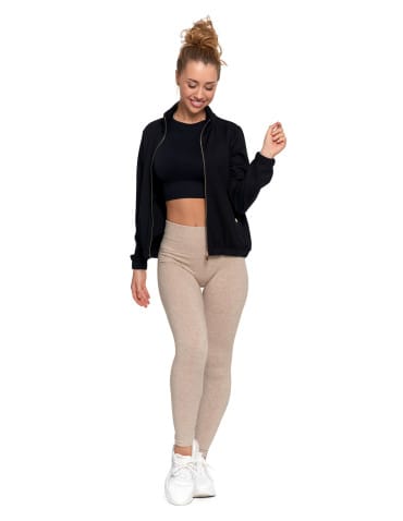 Legginsy damskie - Legginsy damskie ocieplane z wysokim stanem i szerokim pasem BEŻOWY - produkt 3