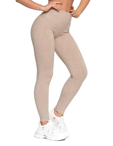 Legginsy damskie - Legginsy damskie ocieplane z wysokim stanem i szerokim pasem BEŻOWY - produkt 4