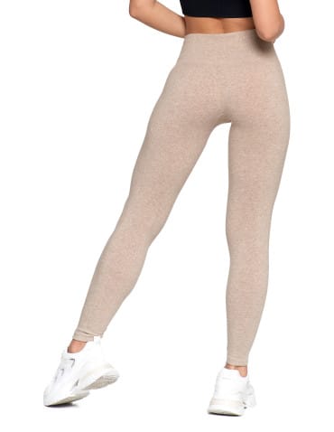 Legginsy damskie - Legginsy damskie ocieplane z wysokim stanem i szerokim pasem BEŻOWY - produkt 5