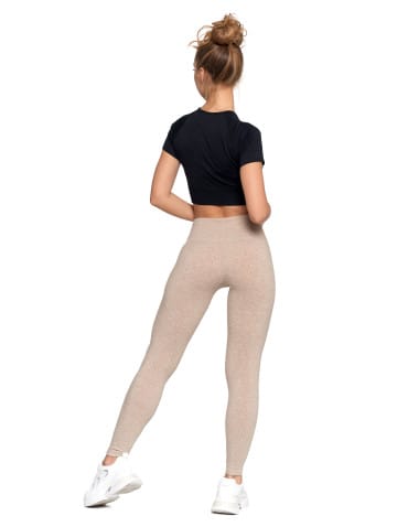 Legginsy damskie - Legginsy damskie ocieplane z wysokim stanem i szerokim pasem BEŻOWY - produkt 12