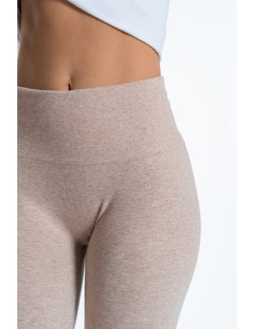 Legginsy damskie - Legginsy damskie ocieplane z wysokim stanem i szerokim pasem BEŻOWY - produkt 13
