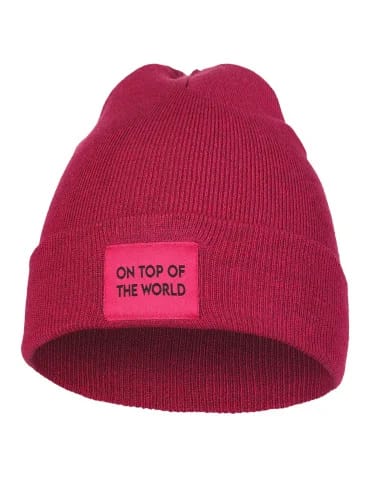 Czapki i opaski - Czapka damska przejściowa beanie z wiskozy z naszywką RÓŻOWY - produkt 1