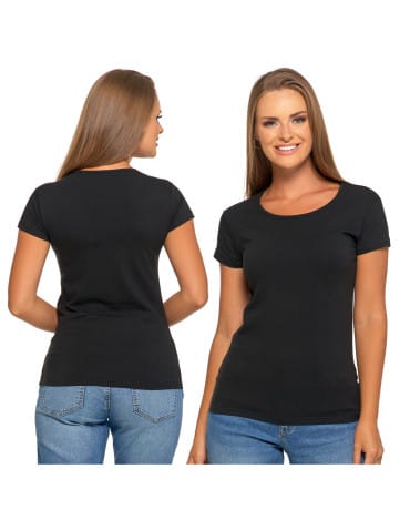 Koszulki i T-shirty - T-shirt damski bawełniany z krótkim rękawkiem jednokolorowy CZARNY - produkt 7