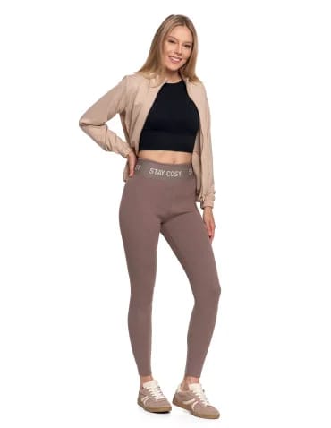 Legginsy damskie ocieplane w prążek wysoki stan