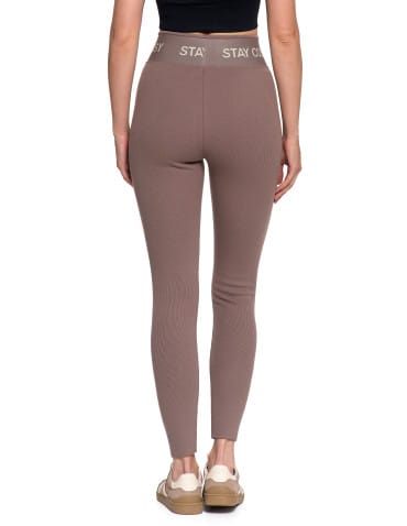 Legginsy damskie - Legginsy damskie ocieplane w prążek wysoki stan MOKKA - produkt 5