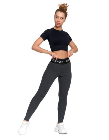 Legginsy damskie - Legginsy damskie ocieplane w prążek wysoki stan GRAFIT - produkt 3