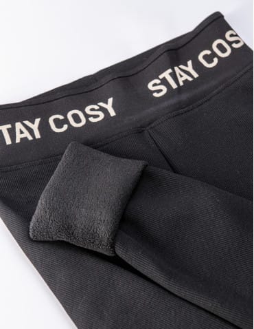 Legginsy damskie - Legginsy damskie ocieplane w prążek wysoki stan CZARNY - produkt 9