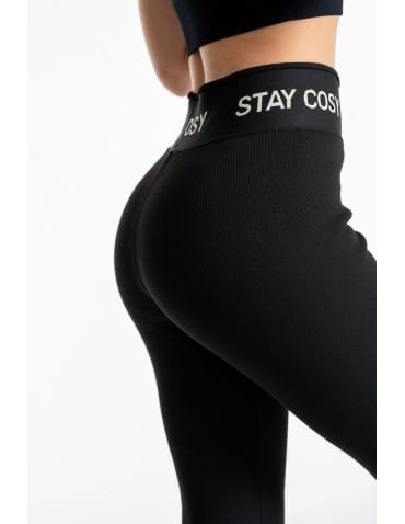 Legginsy damskie - Legginsy damskie ocieplane w prążek wysoki stan CZARNY - produkt 11