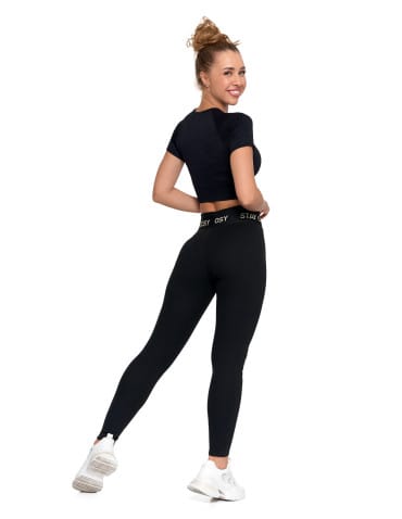 Legginsy damskie - Legginsy damskie ocieplane w prążek wysoki stan CZARNY - produkt 13