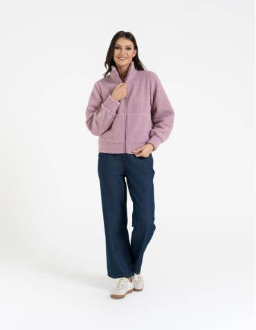 Kurtki przejściowe - Bluza damska sherpa ze stójką RÓŻOWY - produkt 7