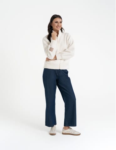 Kurtki przejściowe - Bluza damska sherpa ze stójką KREMOWY - produkt 9