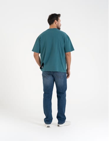 T-shirty basic - T-shirt męski luźny bawełniany z minimalistycznym nadrukiem NIEBIESKI - produkt 9