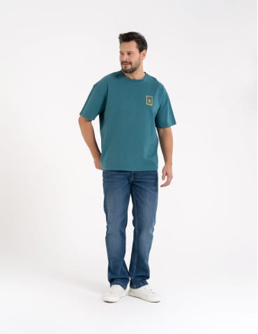 T-shirty basic - T-shirt męski luźny bawełniany z minimalistycznym nadrukiem NIEBIESKI - produkt 8