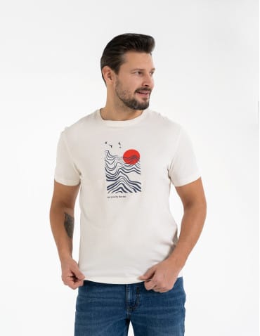 Koszulki z krótkim rękawem - T-shirt męski bawełniany z nadmorskim motywem BIAŁY - produkt 3