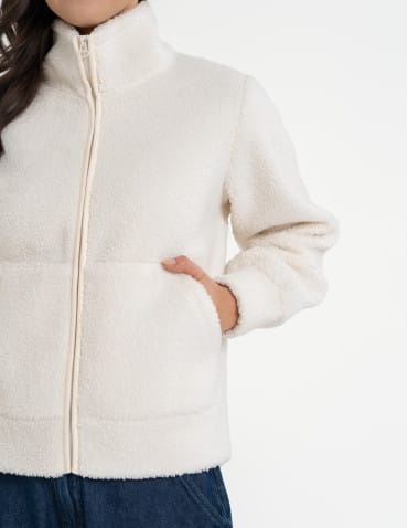 Kurtki przejściowe - Bluza damska sherpa ze stójką KREMOWY - produkt 2